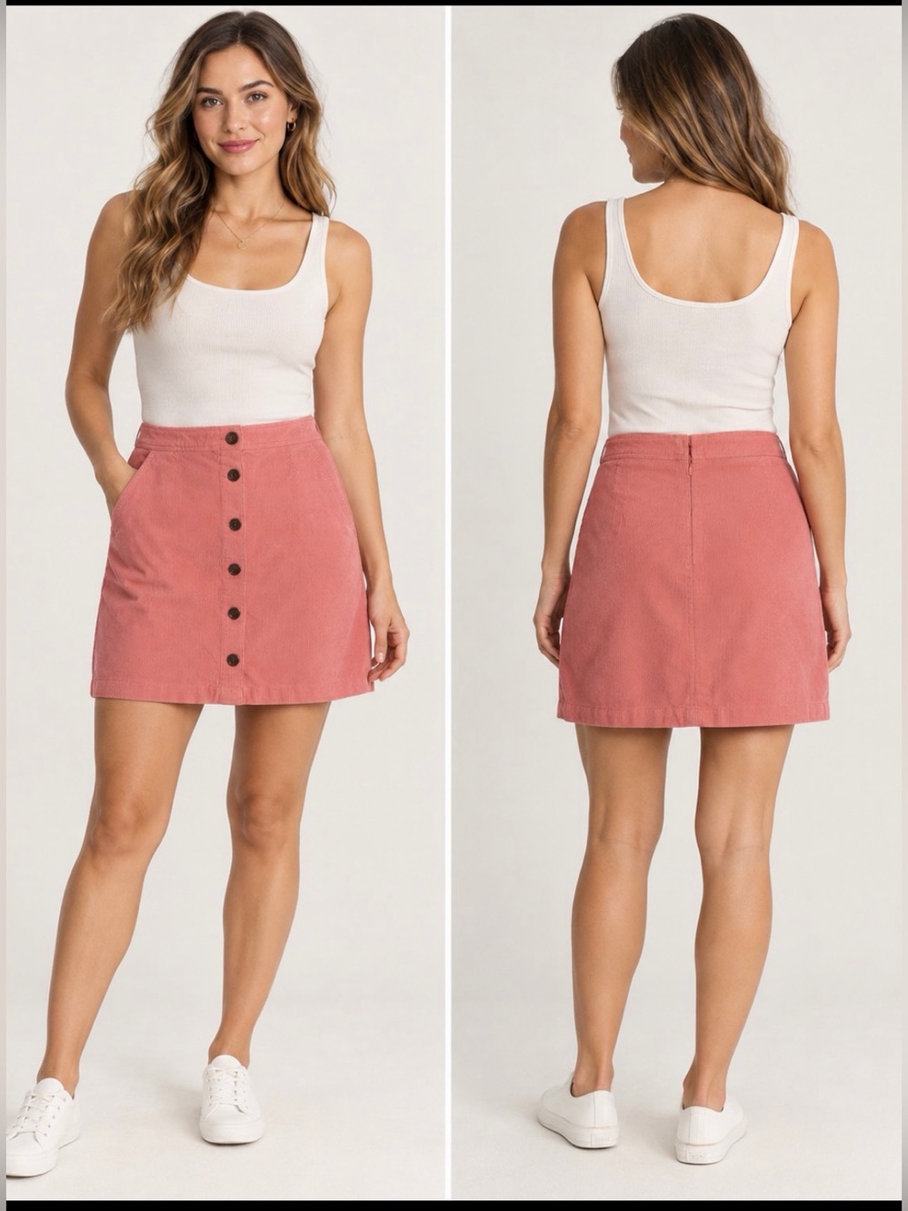 J.Crew Button Front Corduroy Mini Skirt Pink Coral Size 8